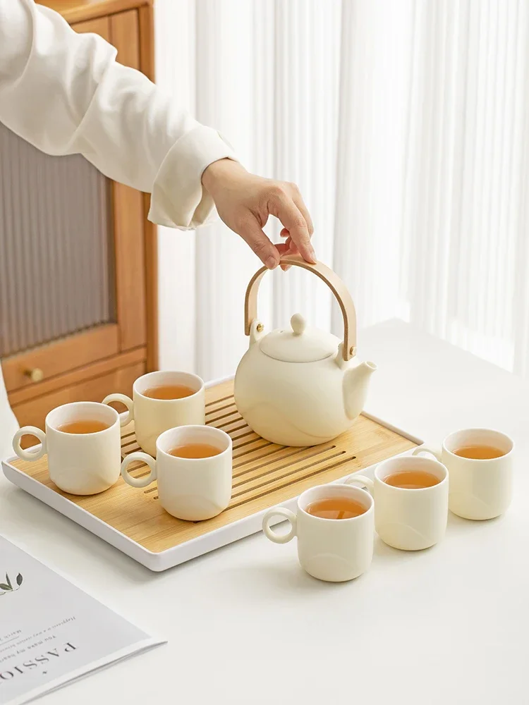 Tea set ceramic solid color household light luxury simple modern new Chinesestyle suitable for office desktop ornaments gift box