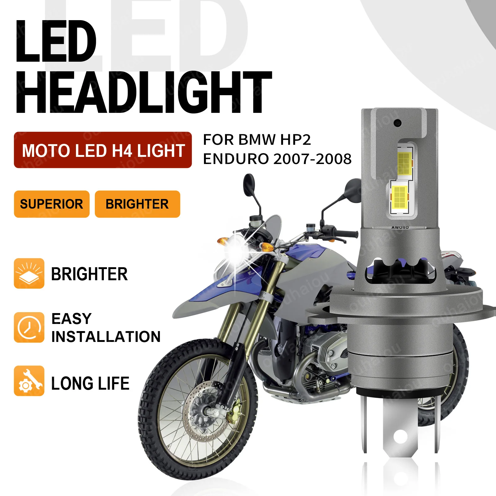 

For BMW HP2 Enduro 2007 2008 1PCS High Quality H4 Hi/Lo Beam Motorbike Headlamp Canbus No Error LED Bulb Motorcycle Headlamp ﻿