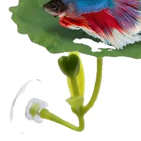 1 قطعة أرجوحة أوراق خضراء لسمك بيتا لتقليل التوتر حوض السمك-ديكور آمن مع كوب شفط لتزيين خزان الأسماك نباتات وهمية