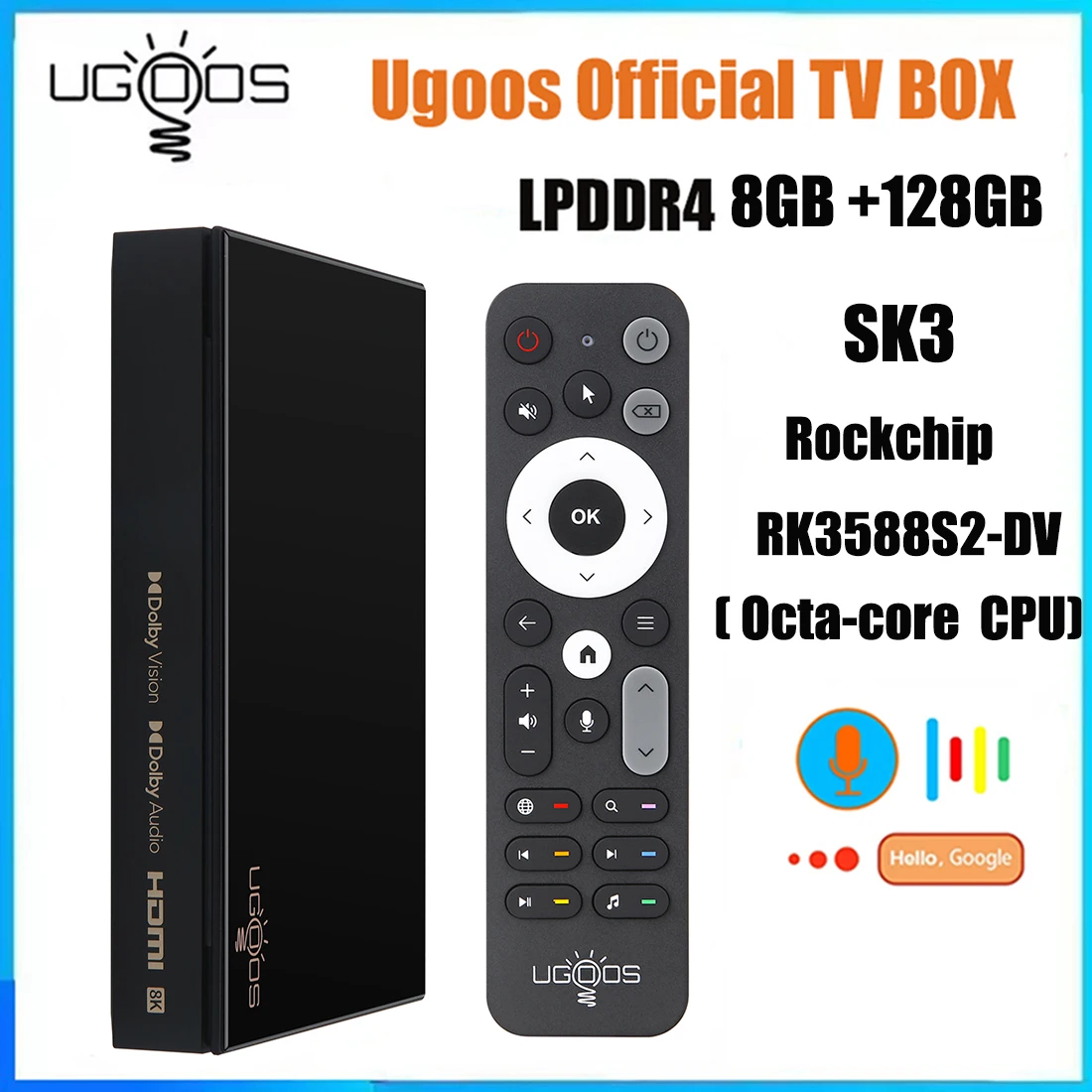 UGOOS SK3 Android 12 Smart TV Box RK3588S2-DV Octa Core DDR4 8GB  128GB Set Top Box WiFi6 BT5.2 RJ45 Gigabit 8K HDR Media Player