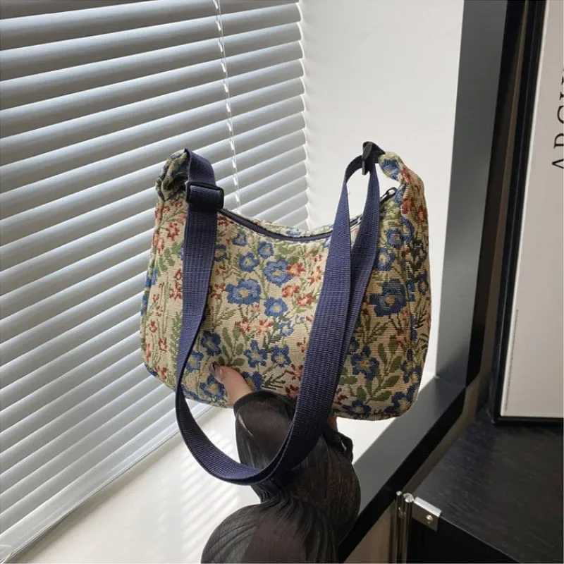 جديد النمط الصيني خمر طباعة حقيبة تحت الإبط موضة قماش حقيبة كتف الملمس مزاجه حقائب كروسبودي للنساء حقائب اليد