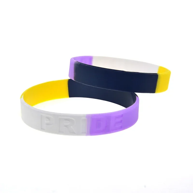 50 Pcs Subsection Color Yellow Black Purple and White Pride Silicone Bracelet