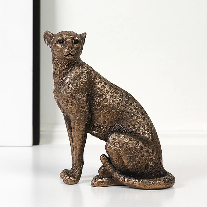 African Leopard Resin Statue Home Sculpture Animal Model Desktop Ornaments Vintage Panther Statue Leopard Decoration