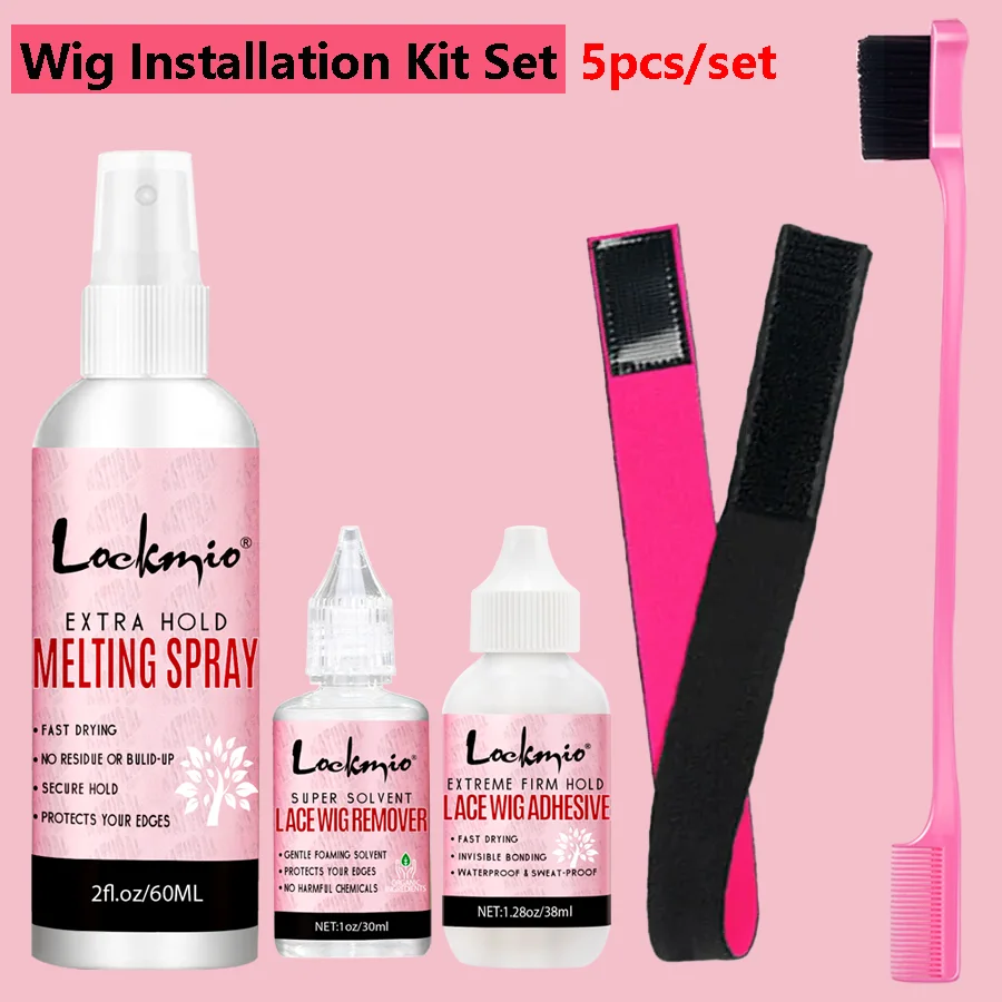 LOCKMIO Melting Spray Waterproof Lace Glue Adhesive Remover With Brush Head Band Wig Installation Kit Set For Lace Wigs