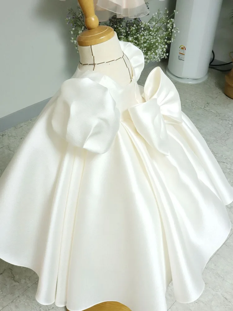 Lovely White Flower Girl Dress Short Sleeve Party Clothing Kids Birthday Gowns Wedding Dresses Princess Banquet Clothing image 4