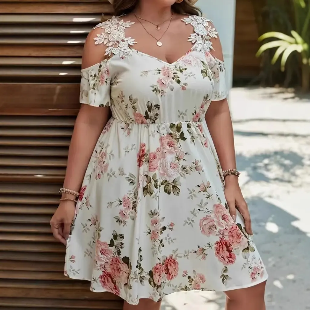 

Женское платье больших размеров с принтом, элегантная летняя мода с дизайном талии, новинка