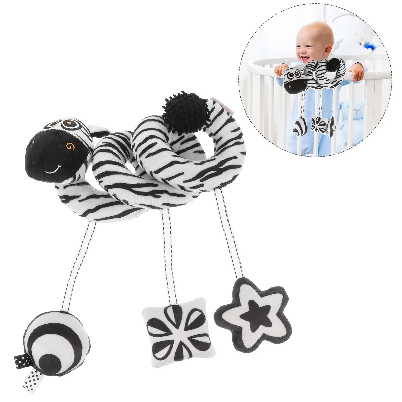 Cochecito de cama de cebra blanco y negro, juguetes para cochecitos de bebé, colgados para niños pequeños