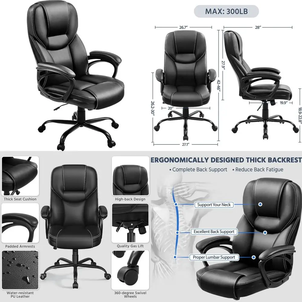 Ergonomic High Back Office Chair, Faux Leather, Large Seat, Sturdy Metal Base, Ideal for Meetings
