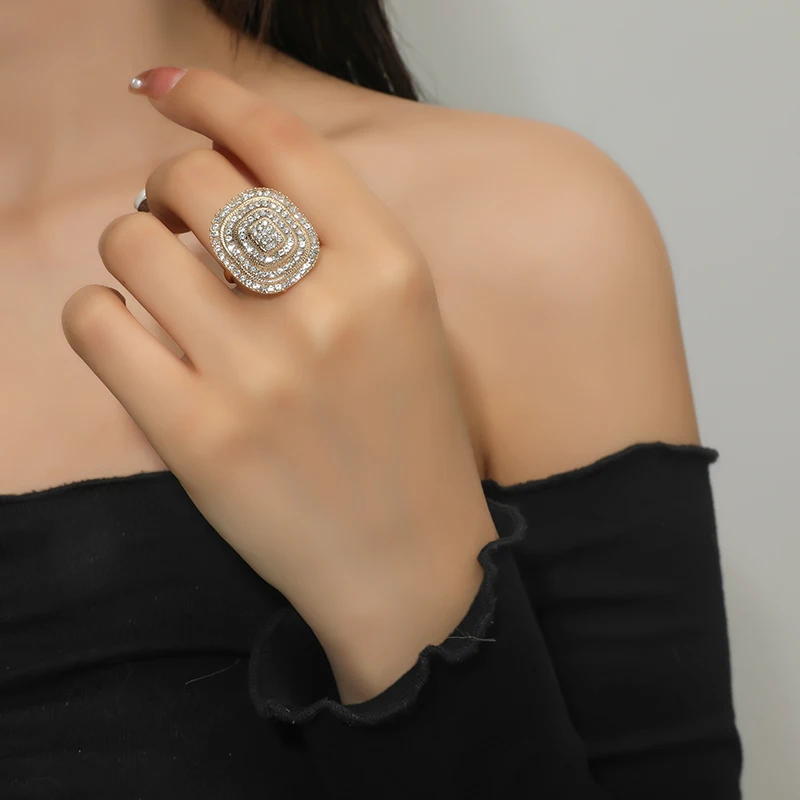 Elegant Geometric Rhinestone Inlaid Opening Ring