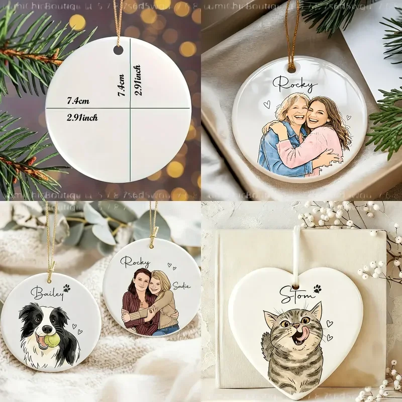 Custom Watercolor Pet Photo Ornament Personalized Memorial Keepsake for Dog Cat Loss Gift Hand Painted Style Christmas Tree