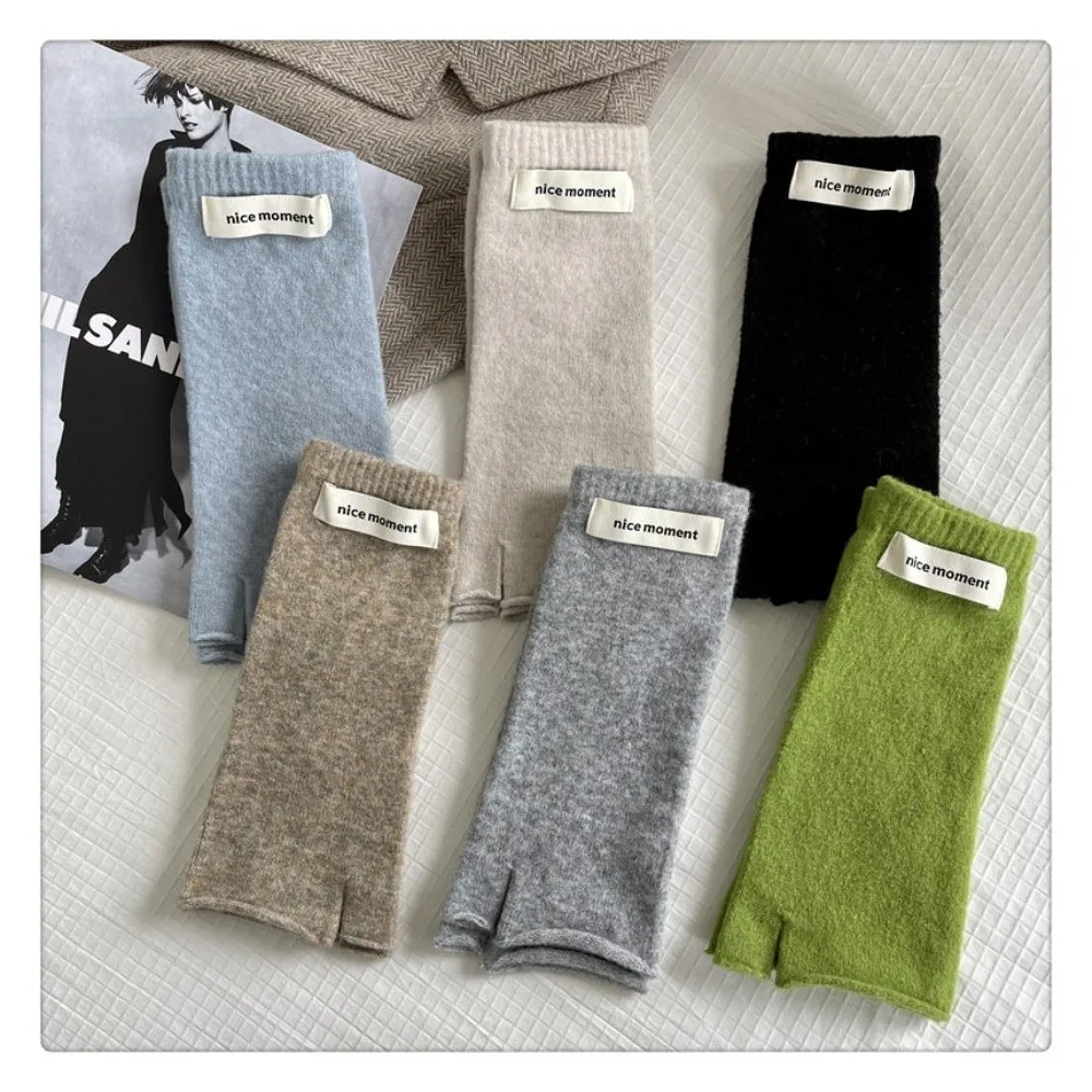 Cozy Faux Cashmere Fingerless Gloves Knit Texture Warm Lining Arm Warmers Soft Fabric Lazy Style Stacked Gloves Writing Use