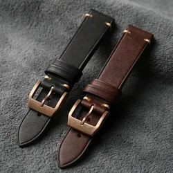 Handmade Head Cowhide Strap, 20MM 21MM Brown Green Black Vintage Style, Bronze Watch, Bronze Buckle