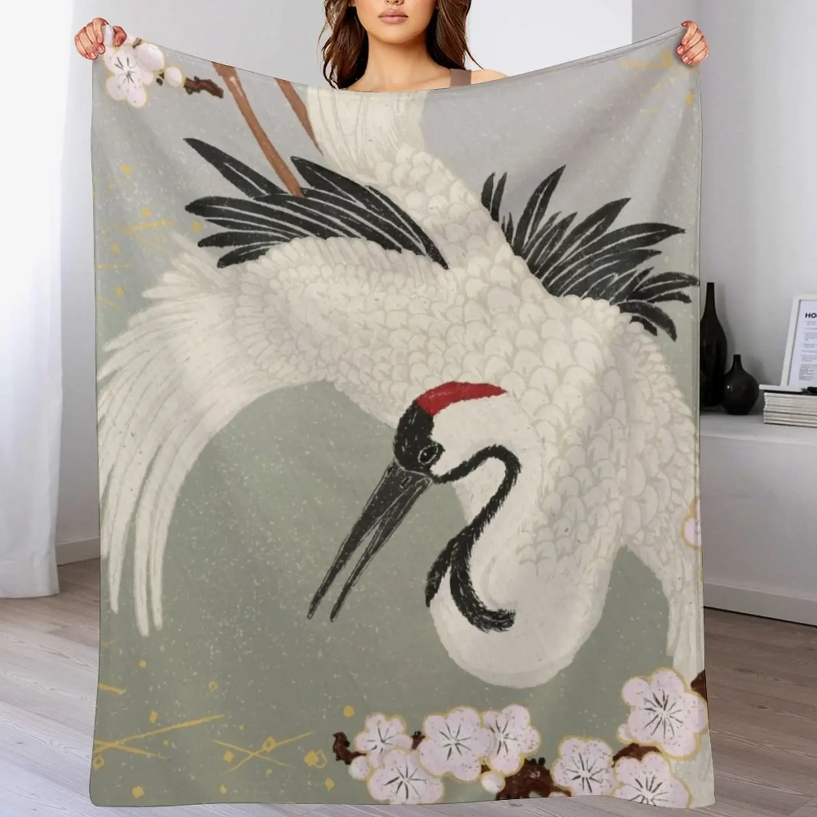 

Japanese Crane Throw Blanket Thin Soft Blanket for Summer Night Sleeping