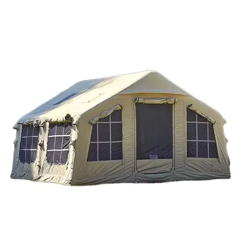 

2026 Inflatable Camping Air Tent With Hand Pump Easy Setup Waterproof Windproof 4 Seasons Oxford Cabin Tent With Mesh Chimney Wi