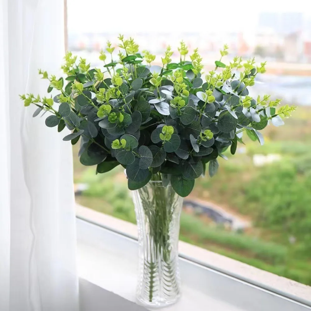 Nuevo 16 cabezas de eucalipto Artificial, 128 Uds., hojas DIY, plantas artificiales, hoja de dinero, ramo de novia para decoración del hogar y la boda