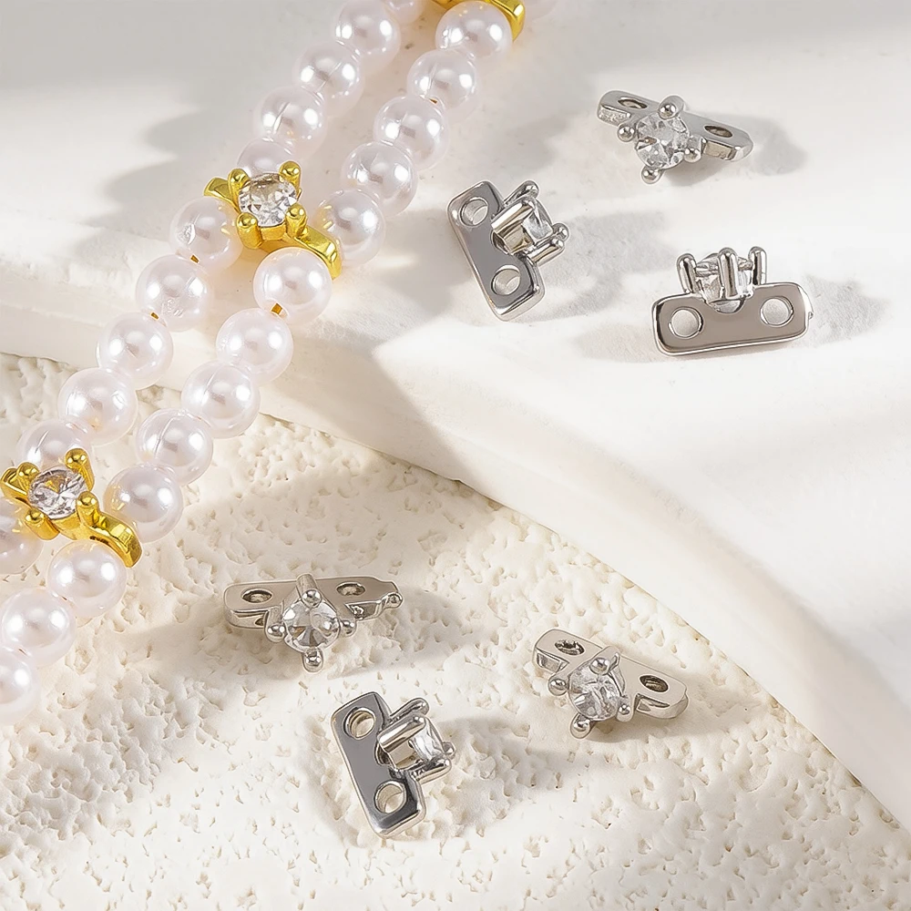 18K Gold Plated Brass 2 Holes Spacer Bars Zircon Separators Beads DIY Jewelry Making Supplies Double-Strand Necklace Accessories