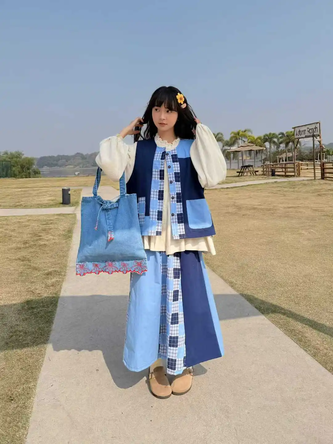 

Women Sweet Cotton Plaid Patchwork Mori Girl Style Long Skirts For Women Lolita Summer Autumn Original Skirts