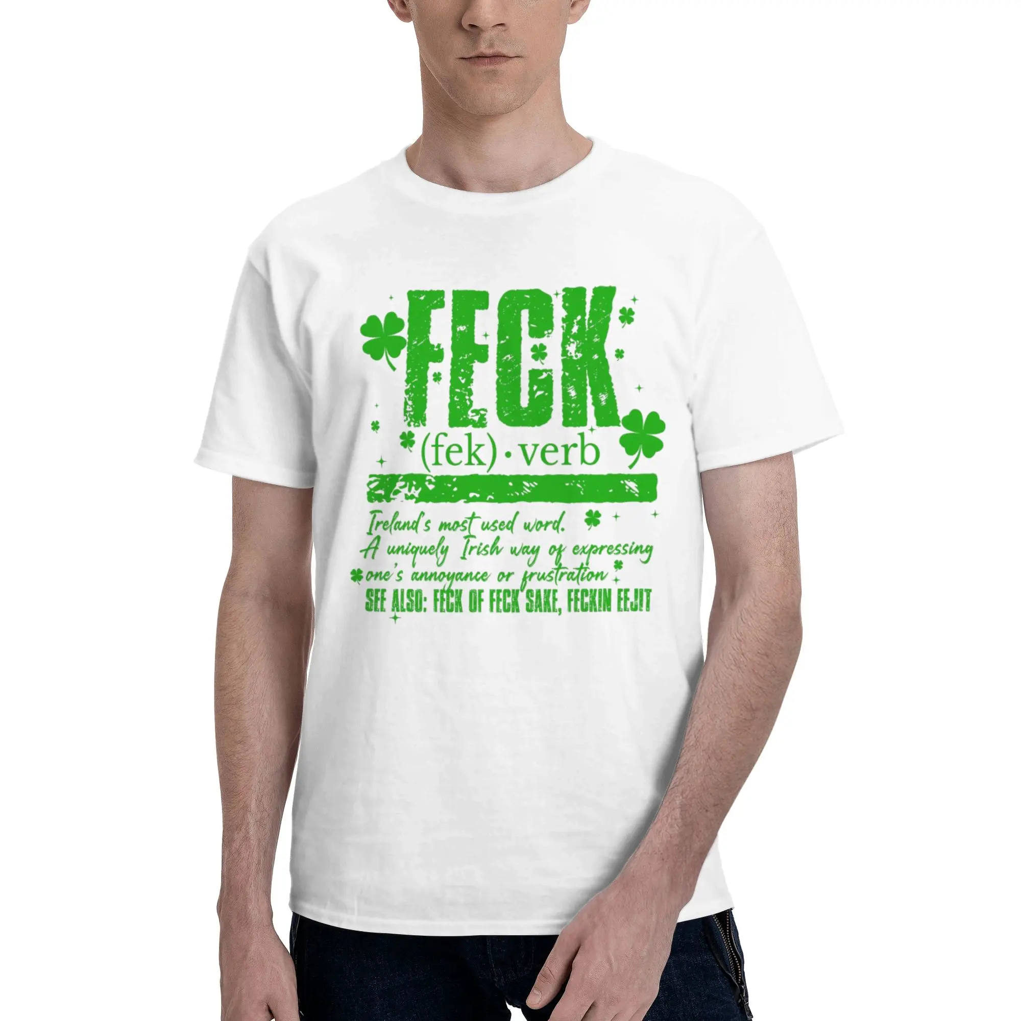 1 Piece Shamrock Novelty 100% Cotton T-Shirt Feck Definition Tops Tees For Men