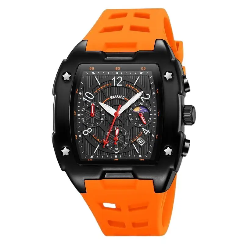 ساعة SkmeiThree Eyes and Six Needles كوارتز سيليكون معصم رجال الأعمال متعددة الوظائف رياضية مقاومة للماء كرونوغراف