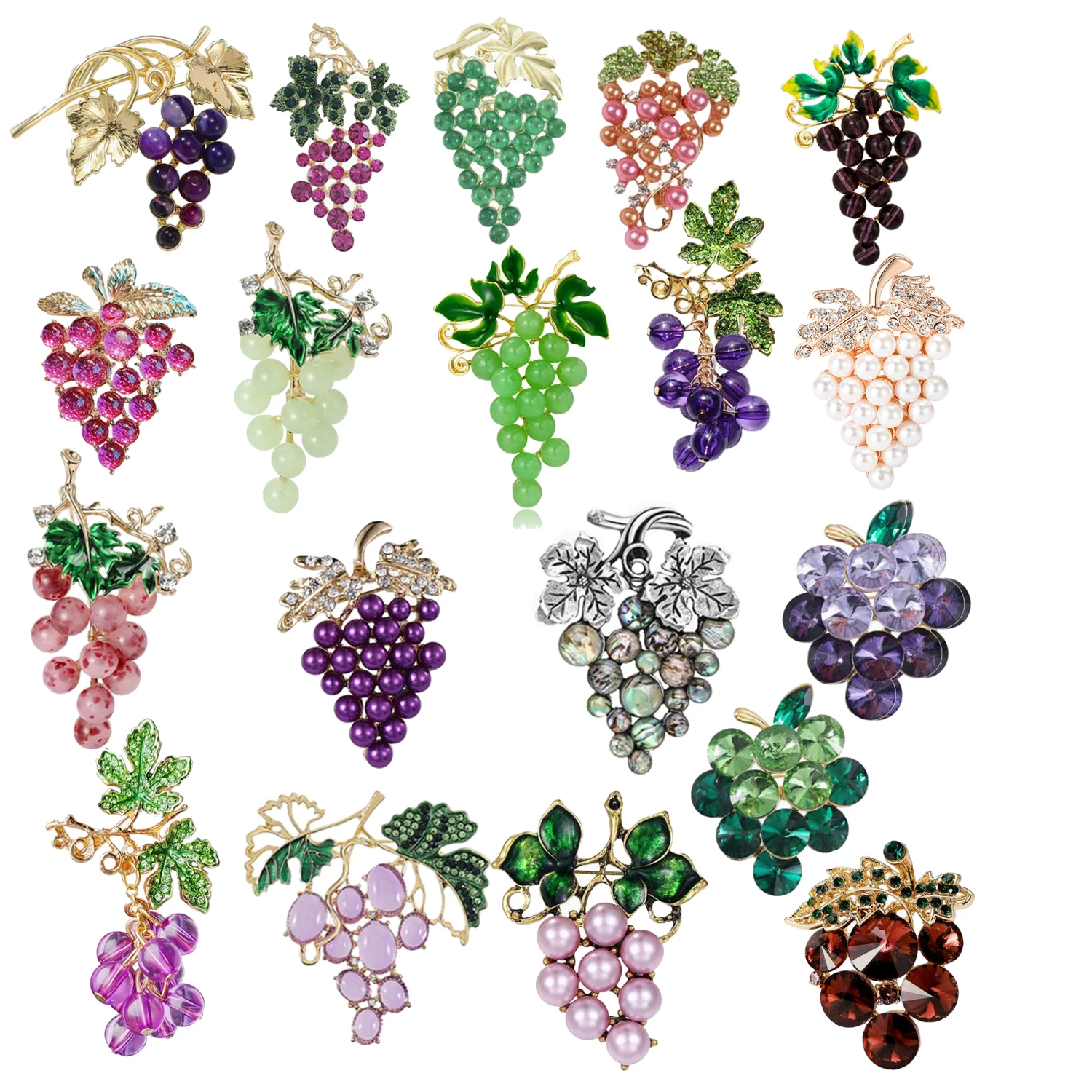Rhinestone Grape Brooches for Women Unisex Enamel Leaf Pins Banquet Party Backpack Gifts Jewelry Accessories