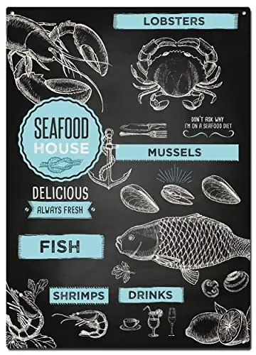 Meeres früchte Haus Tafel Metall Zinn Zeichen, Restaurant Tafeln Poster, dekorative Zeichen Wand kunst Wohnkultur-8x12 Zoll (20x3