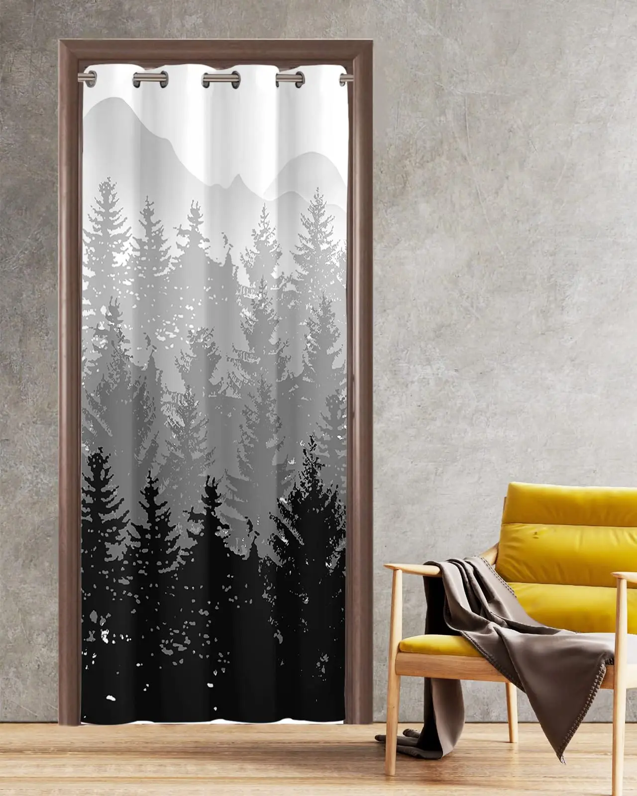 Smoky Trees Forest Natural Foggy Scenic Art Door Curtains Doorway Closet Drapes Grommet Heat Blocking Blackout Noren for Bedroom