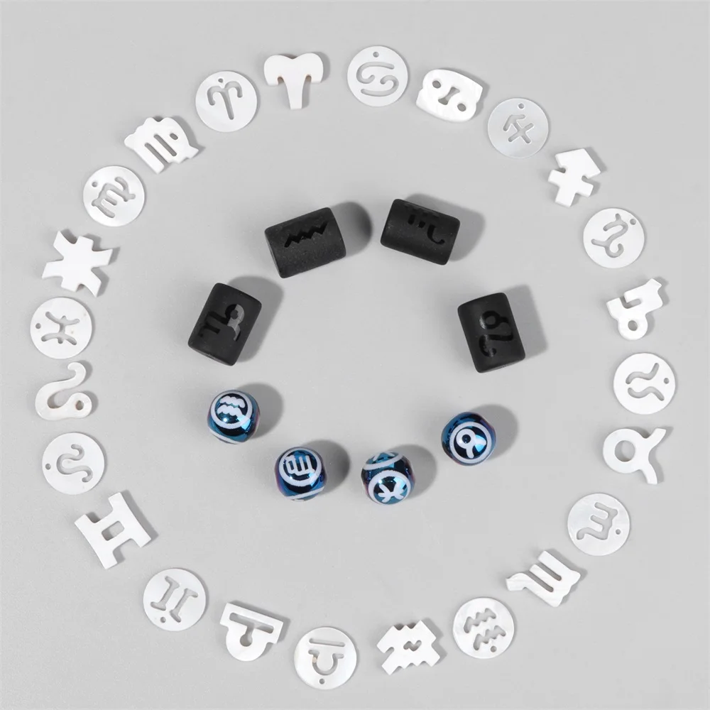 5Pcs 12 Zodiac Signs Multisize Beads 12 Constellation Horoscope Bead Fit Jewelry Making Handmade DIY Bracelets Gift Accessori