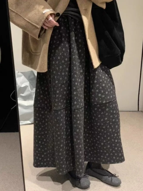 

Korean Sle High Waist Floral Print f Skirt Women's Autumn Winter Faion Slimming Versatile Hip Concealing Midi Skirt