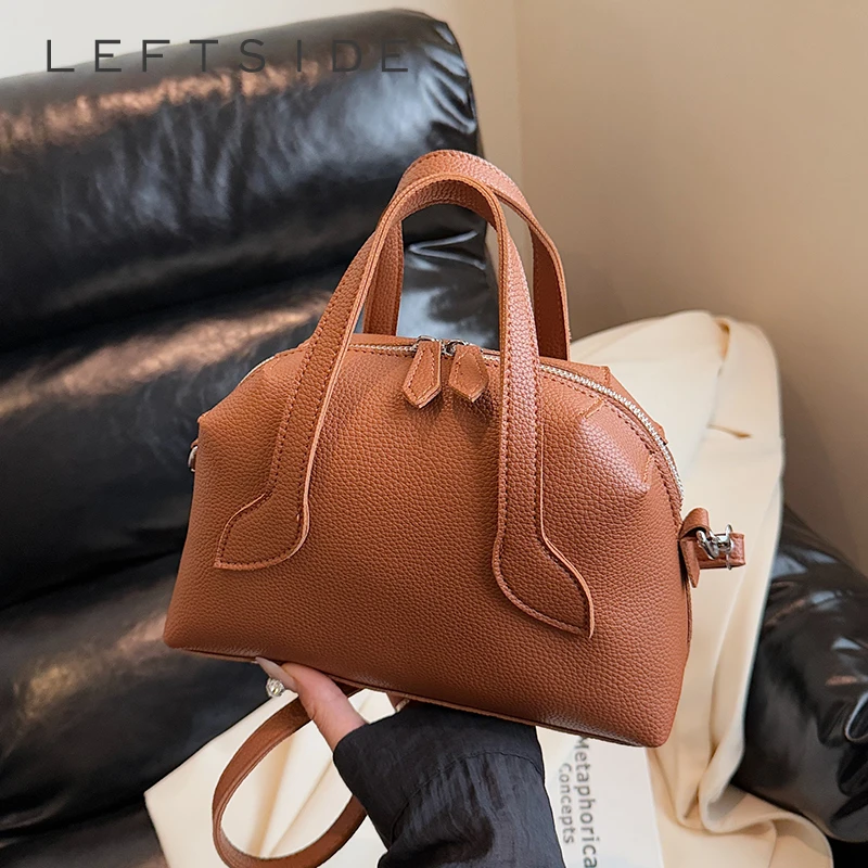 

LEFTSIDE 2025 New Luxury Small PU Leather Solid Color Handbags and Purses Women's Crossbody Bag Short Handle Shoulder Bags