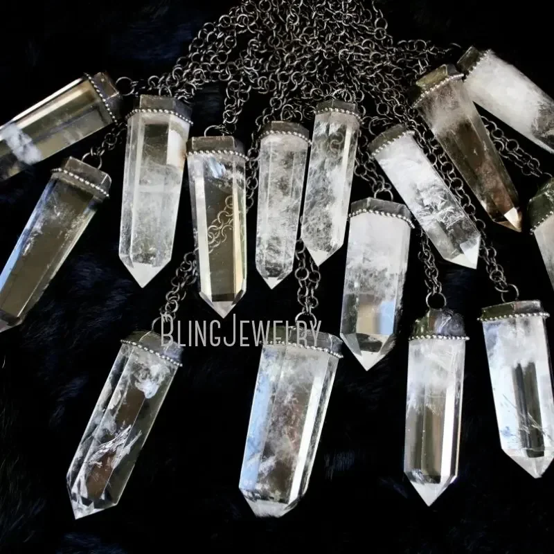 10pcs Massive Clear Quartz Polished Point Tower Necklace Women Big Crystal Obelisk Talisman Gothic Layering Goth Jewelry Arcane