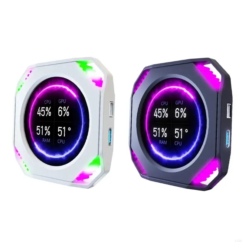 

D5BB USB Power Round PC Monitor 2.1In IPS Display GPU CPU Temperature Trackings Compactly Design for Computer Builds