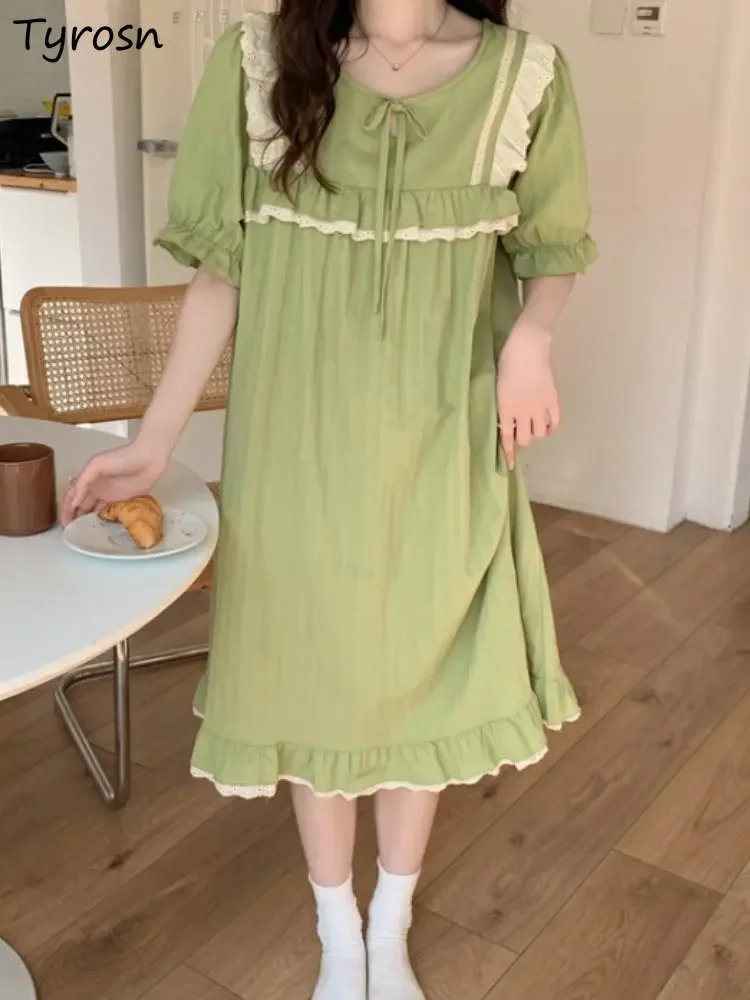 

Nightgowns Women Sweet Simple Summer Princess Design Sleepwear Ladies Elegant Korean Style Fashion Cozy Daily Leisure Tender Ins