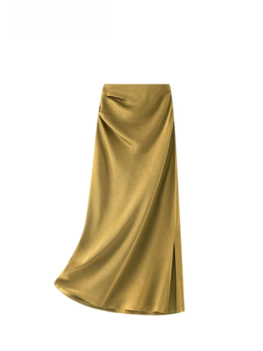 

High Waist A-Line Midi Skirt plus Size Double Silk Straight Cut Women's Faion Korean Sle Commute High Waist Slimming Skirt