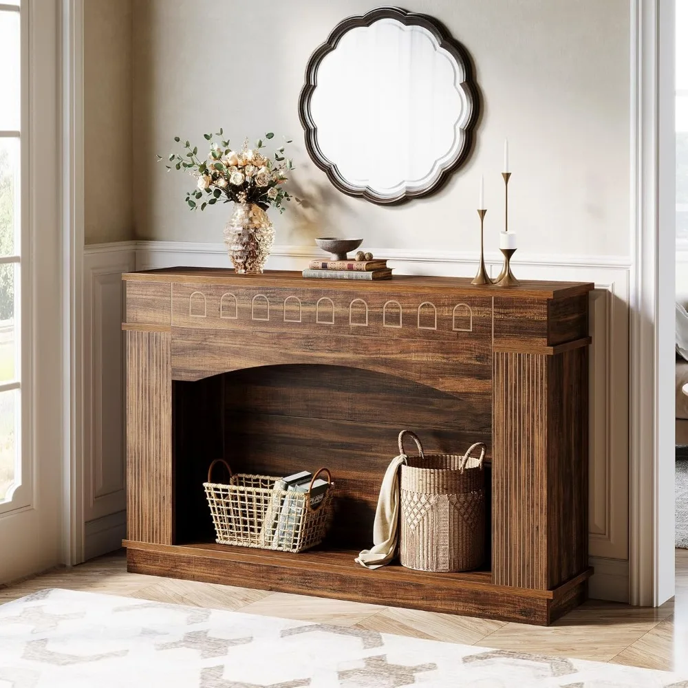 47.24-Inch Console Table, Farmhouse Entryway Console Table with Sturdy Structure, Industrial Hallway Furniture for Living Room