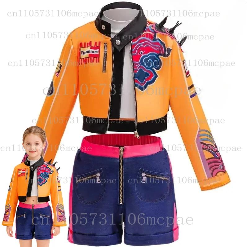 أزياء الفتيات شيطان هنتر رومي زوي الفتيات الهيب هوب مجموعة هالوين لعب الأدوار فستان كرنفال زي + قلادة في الأوراق المالية #5