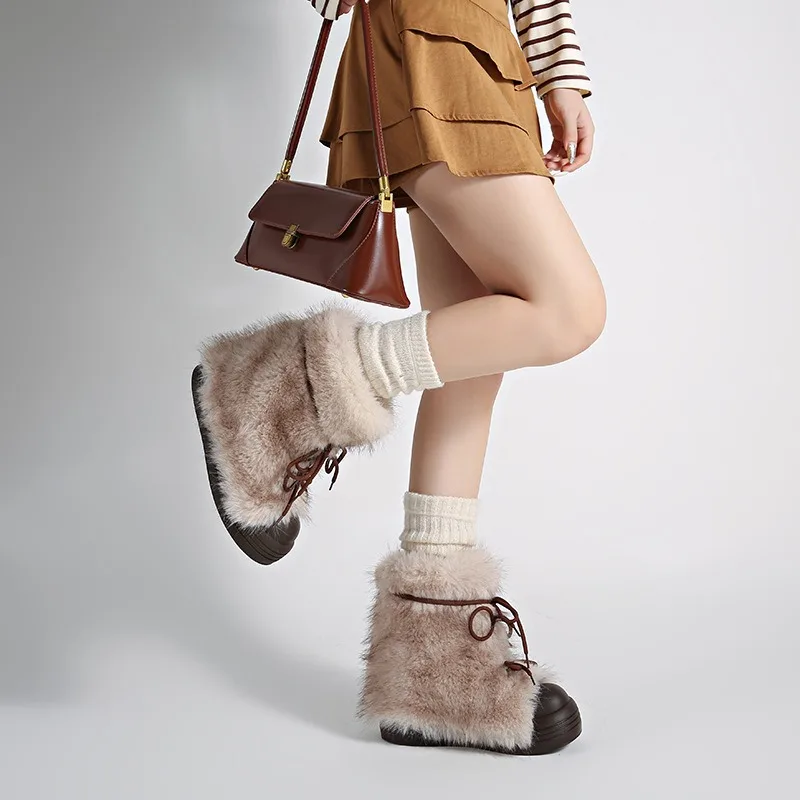 Winter Women Snow Boots Warm High Top Plush Cotton Shoes 2026 Simple Temperament Woman Shoes Fashion Trend Retro Big Toe Boots