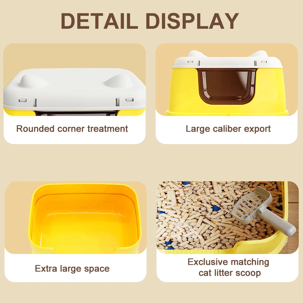 صندوق نفايات القطط الكبير، مرحاض القطط المغلقة مع مقبض، صينية فضلات كيتي مع غطاء لسلالات القطط الأكبر أو أسرّة القطط المتعددة