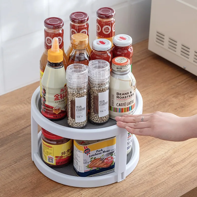 2-Tier Rotating Spice Rack, Round Rotating Kitchen Spice Organizer, Multifunctional Storage Rack Turntable Spice Stand, Easy to Access
