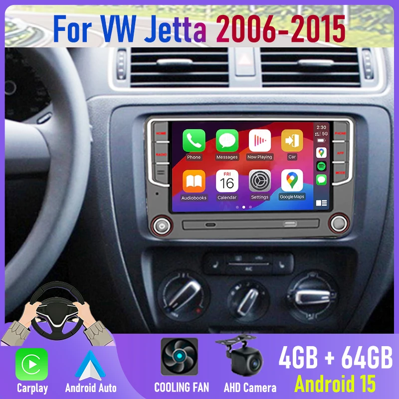 

2DIN Android 15 Car Radio for VW Jetta 2006-2015 with GPS Navi Wireless Apple Carplay Bluetooth FM Stereo Camera Head Unit 7''