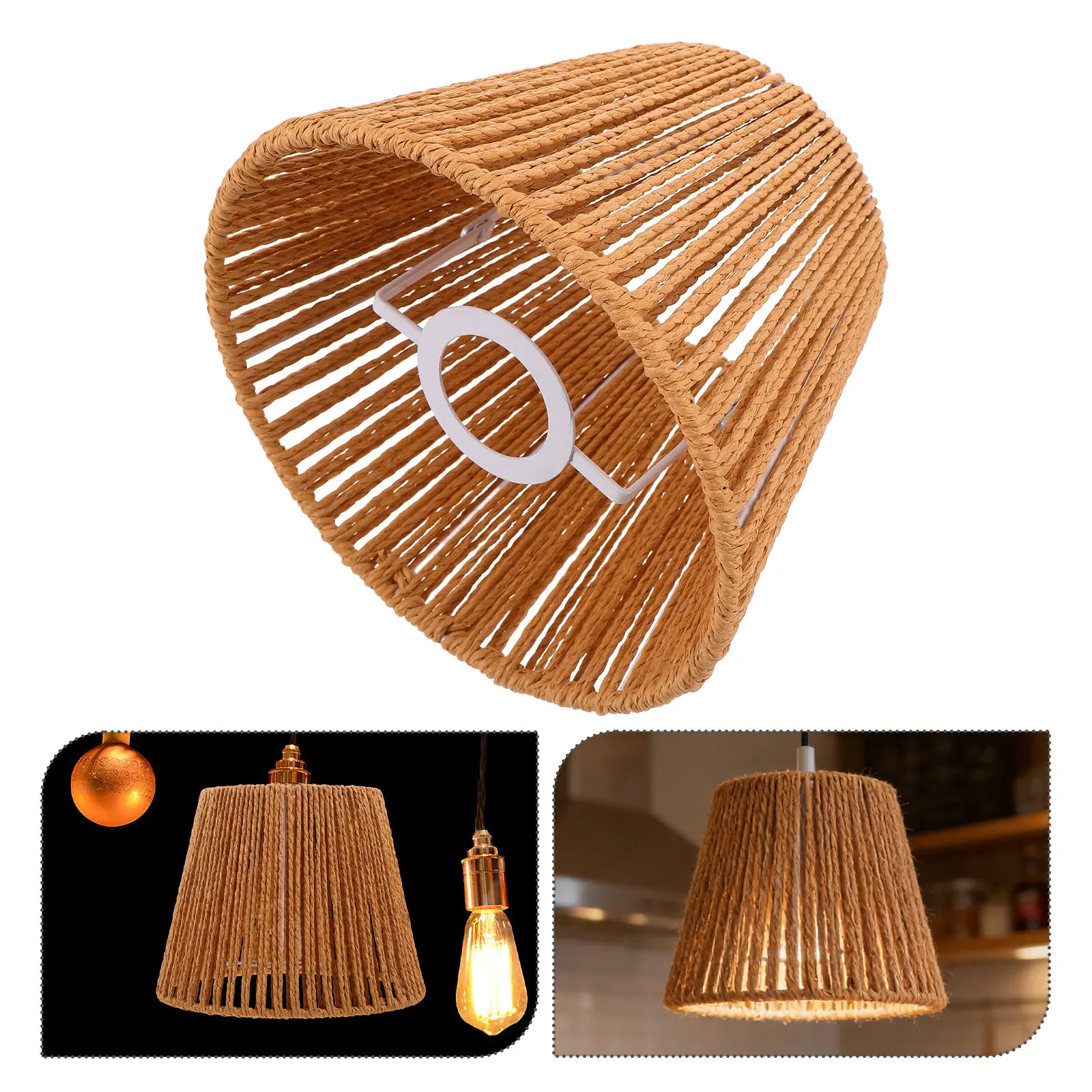 

Paper Rope Woven Lampshade Handmade Boho Pendant Light Cover Rustic Ceiling Lamp .9x5.9x5.1 Inches Romantic Handwoven