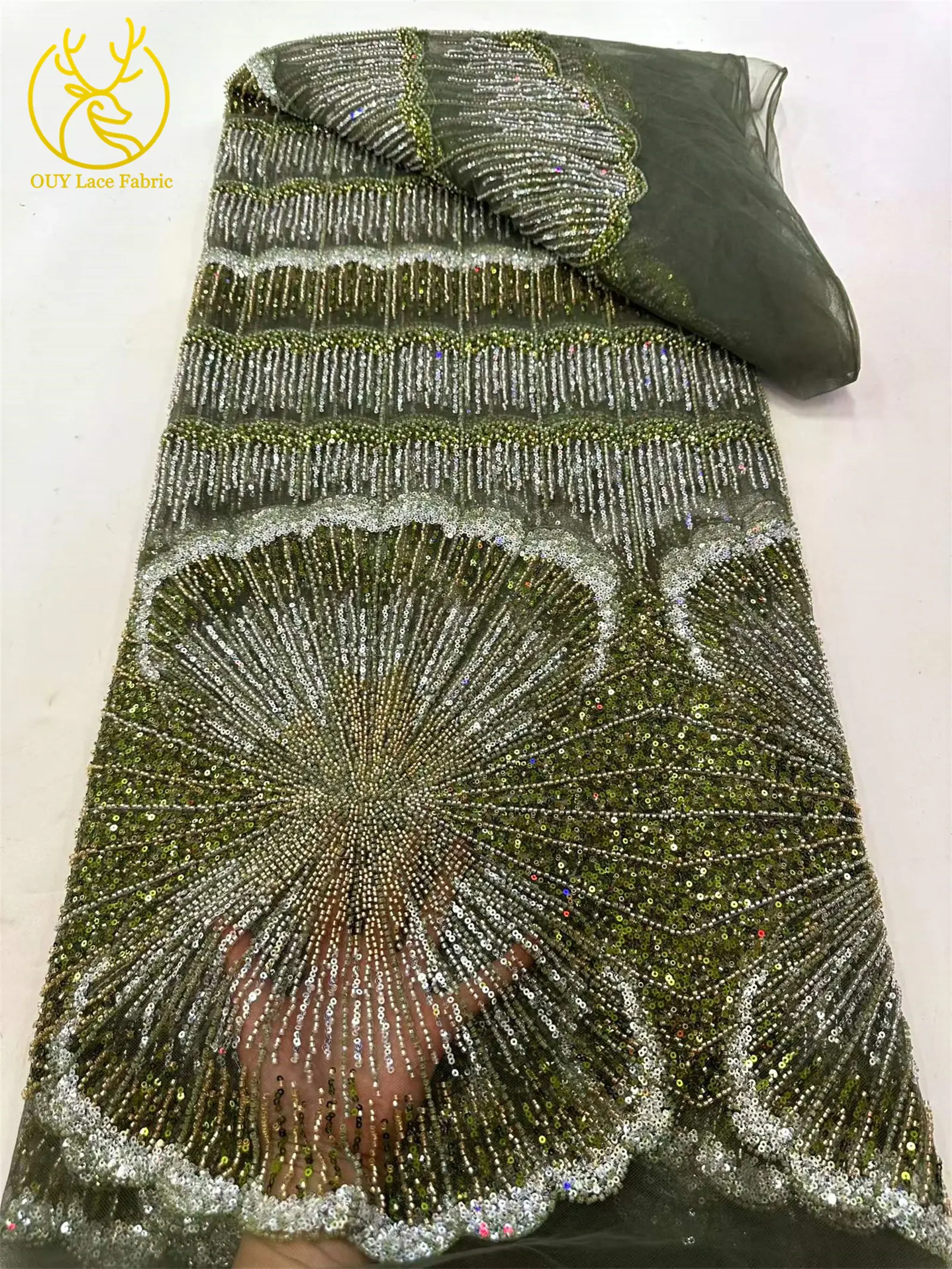 Luxuriöser Gold-Lila Afrikanischer Perlen-Pailletten-Spitzenstoff 5 Yards Exquisiter Französischer Nigerianischer Tüll-Spitzenstoff für Abendkleider und Hochzeitskleider – Detail 15