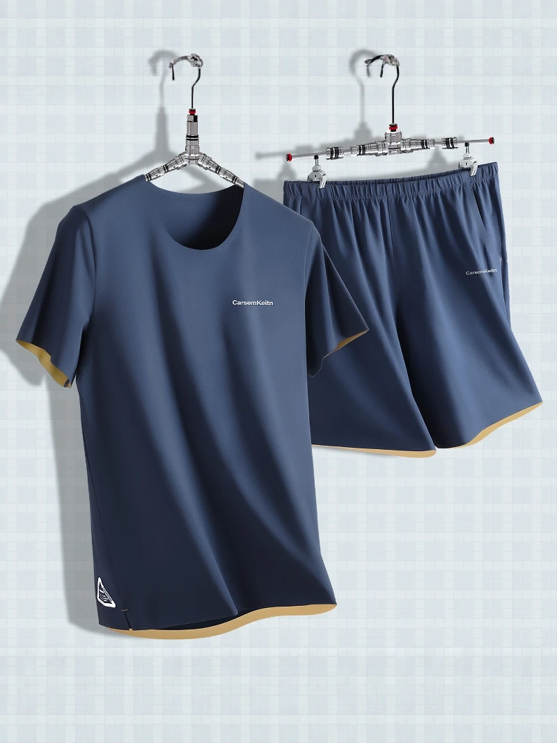 men's-summer-lightweight-cotton-modal-sleepwear-set-short-sleeve-t-shirt-casual-five-point-pants-breathable-comfortable-home