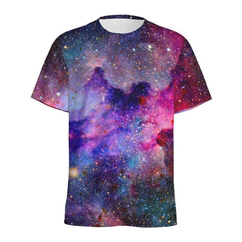Colorful Galaxy Space Pattern T Shirt Men Round Neck Short Sleeve 3d Printed Universe Starry Sky Tees Tops Women Loose T-Shirt