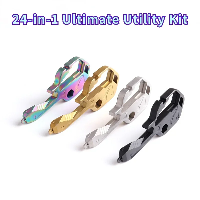 Portable Key Shaped Pocket MultiTool, Small 24-in-1 Ultimate Utility Kit, Made with Lightweight Stainless Steel