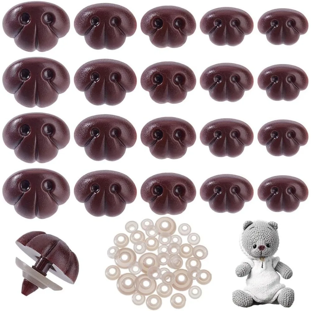 

60 PCS 5 Styles Craft Safety Noses Brown Craft Nose with Spacer 13mm 15mm 15.5mm 18.5mm 21.5mm for Amigurumi Crochet Bears