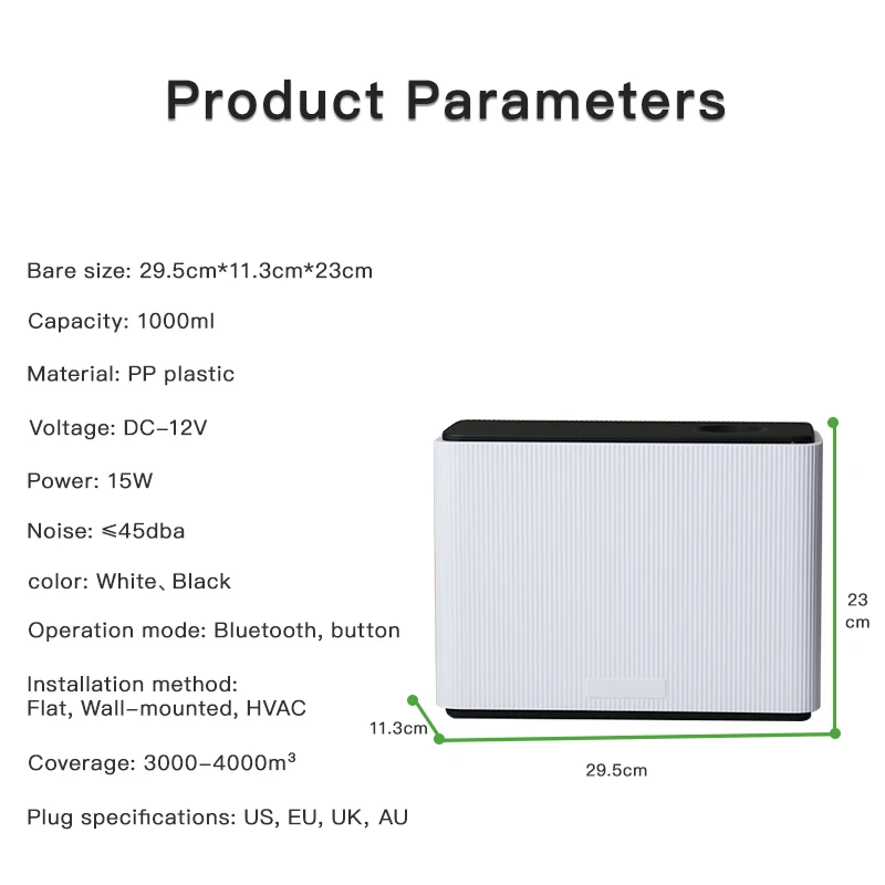 HVAC 4000m3 Diffusore di aromi Aroma domestico 1000ML Capacità di olio essenziale Profumo Diffusore di profumo Macchina Bluetooth APP Controllo