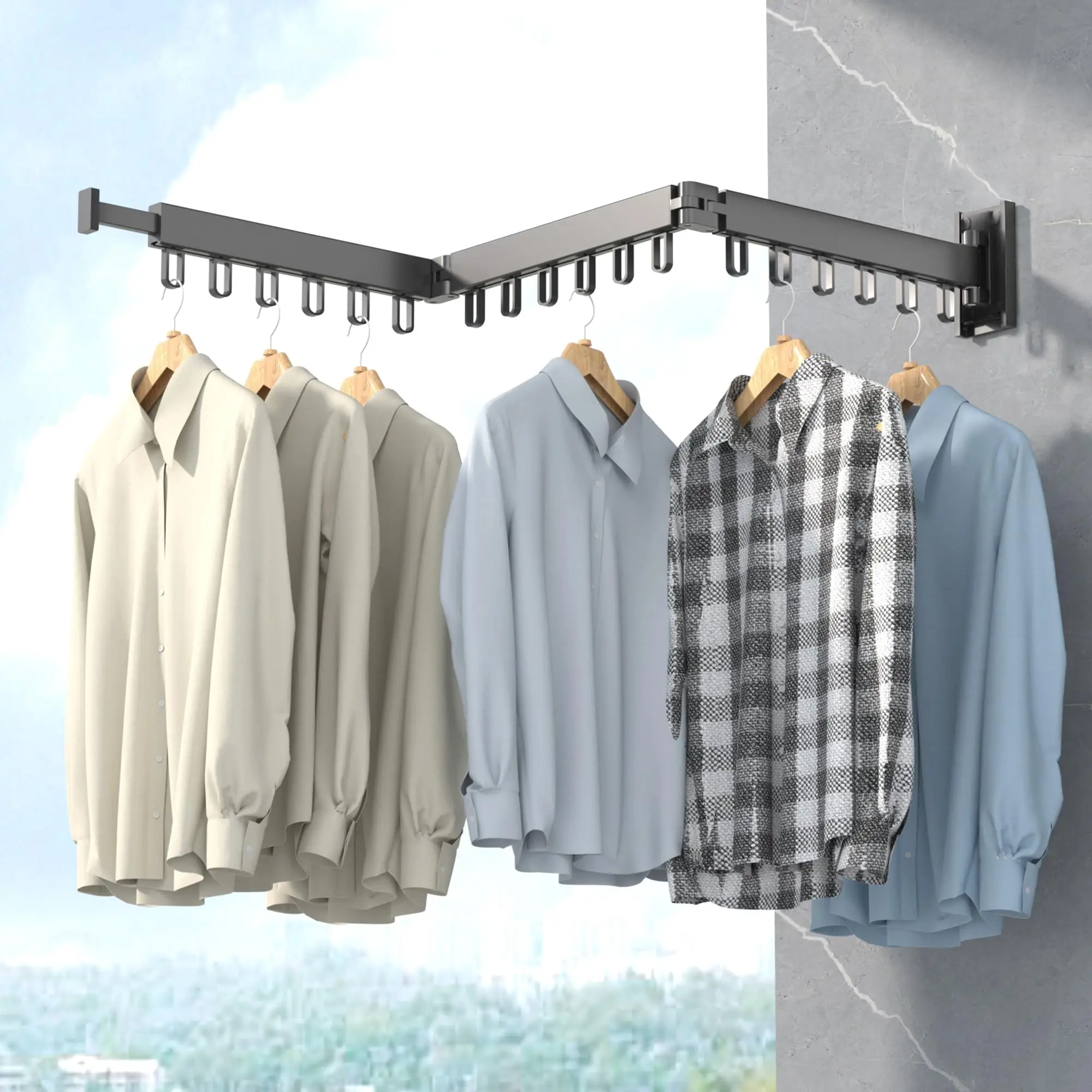 UNTIOR Retractable Cloth Drying Rack Collapsible Cloth Hanger Aluminum Wall Mount Indoor Space Saving Home Laundry Drying rack