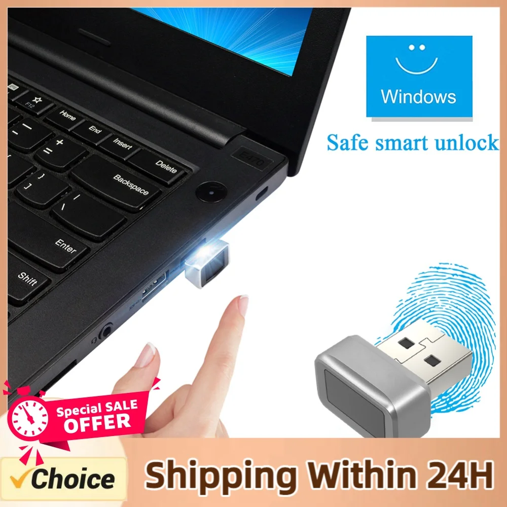 USB Fingerprint Key Reader Anti-Spoofing Speedy Matching Key Windows Hello 360° Touch Mini Fingerprint Reader for PC