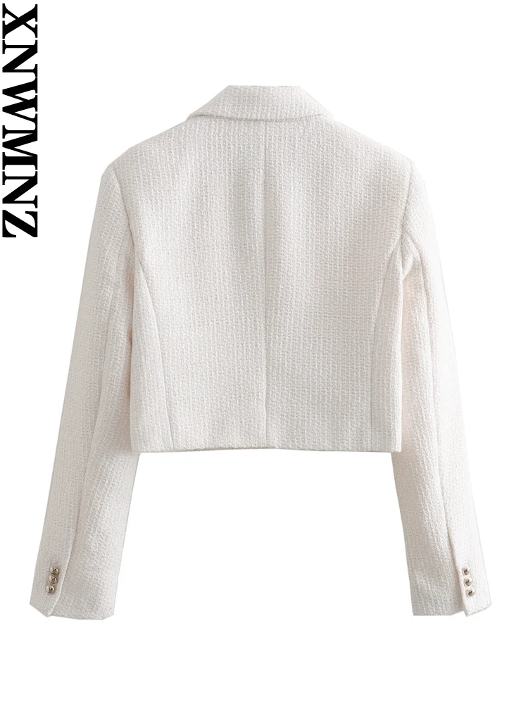 XNWMNZ-Chaqueta corta de tejido texturizado para mujer, abrigo Retro de manga larga con solapa y botones dorados, moda de otoño e invierno, 2023