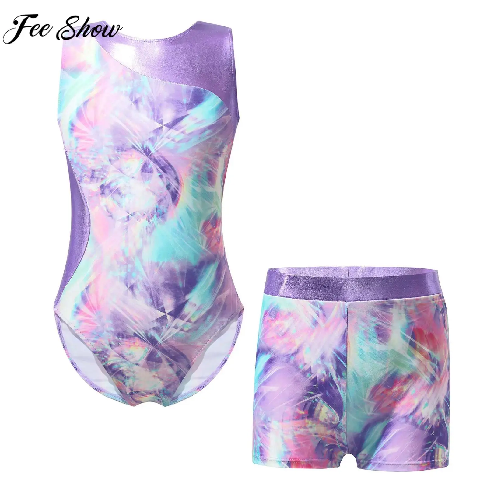 Trẻ Em Bé Gái Ba Lê Leotard Không Tay Tập Thể Bộ Bodysuit Kèm Quần Short Dancewear Cho Hạng Vũ Huấn Luyện Diễn Sân Khấu